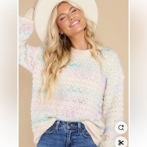 Cream and Rainbow Pastel Sweater Size Small